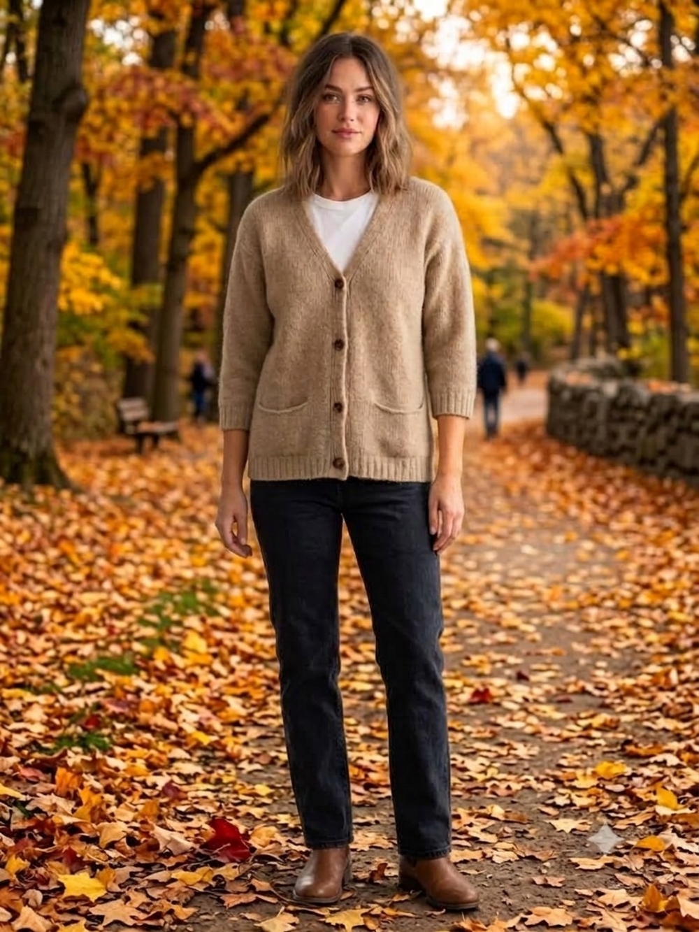 Moda International Tan Button-Front V-Neck Cardigan